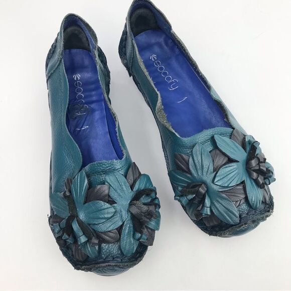 Socofy Blue Geuine Leather Floral Toe Handmade Slip On Casual Statement Loafer - Picture 1 of 16